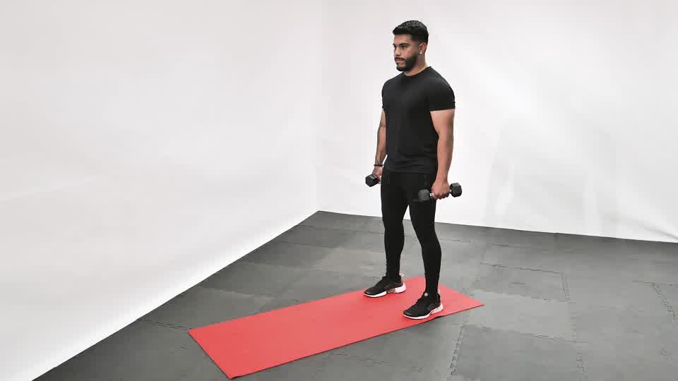 Dumbbell Forward Lunge with Bicep Curl exercise