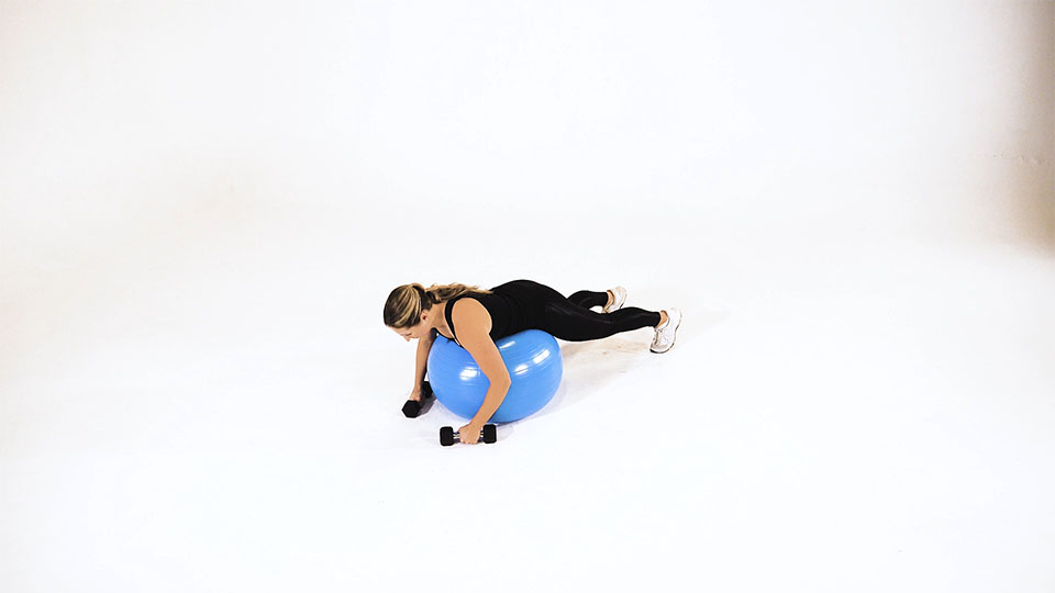 Dumbbell Alternating Cobra (Stability Ball) exercise