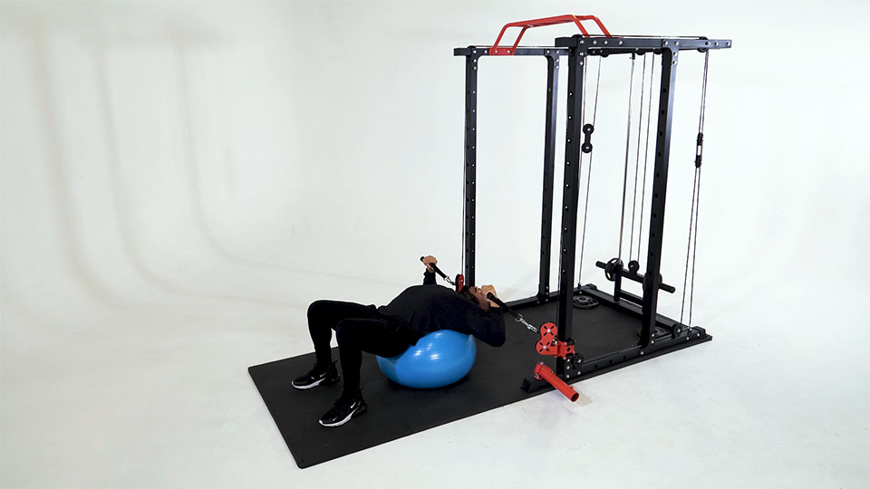 Cable Chest Press (Supine Stability Ball) exercise