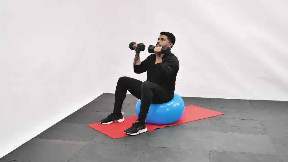 Dumbbell Alternating Arnold Press (Stability Ball) exercise